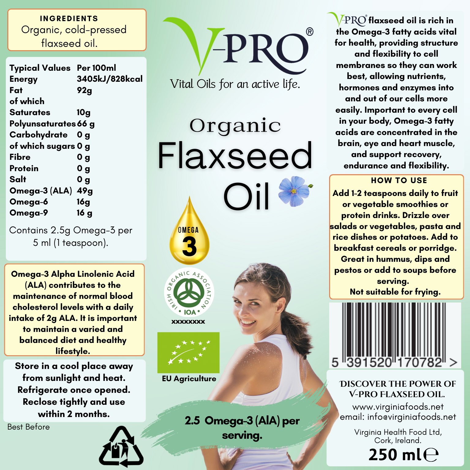 V-Pro ORGANIC Flaxseed (Linseed) Oil - 12 Pack Case ENL0190