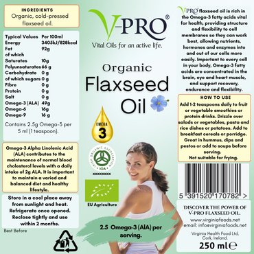 V-Pro ORGANIC Flaxseed (Linseed) Oil - 12 Pack Case ENL0190