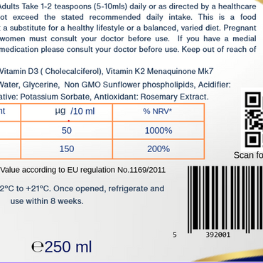 Liposomal Vitamin D3+ K2  3 X250 ml