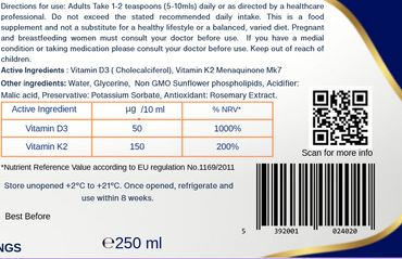 Liposomal Vitamins D3 +K2 Single 250 ml (TC 123456 )